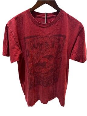 Rusty Graphic T Shirt Red Wave Logo Surf Skate Tee Mens Medium Casual Faded Worn